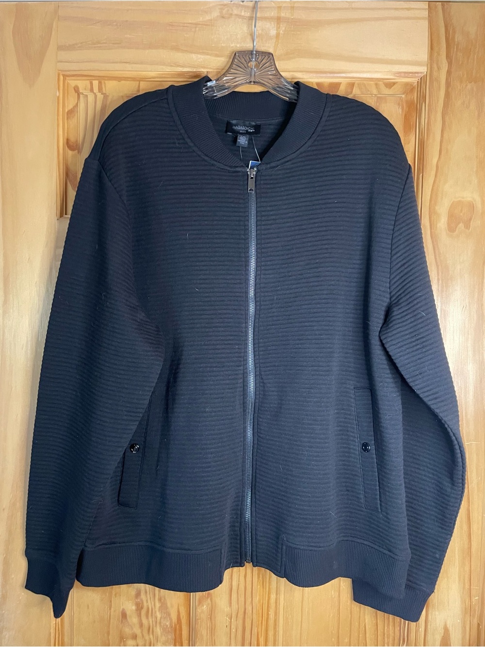 Magaschoni Black Ribbed Zip Bomber Sweater